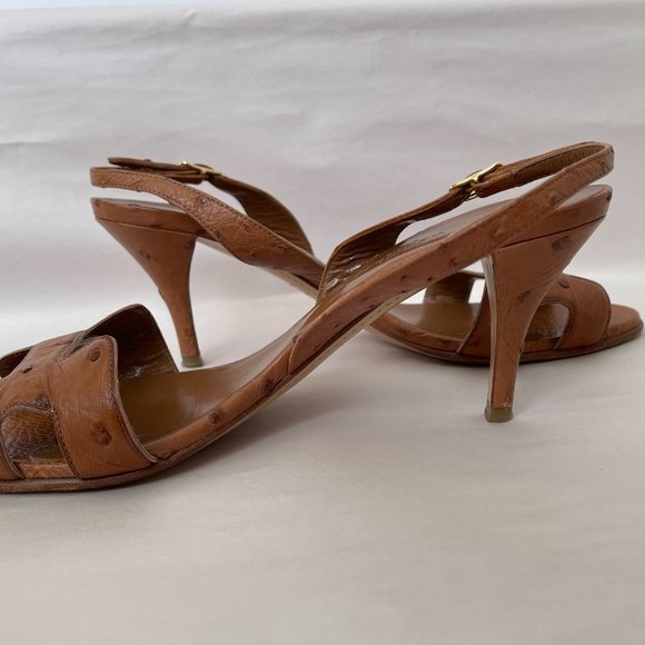 HERMES Ostrich Leather Slingbacks - Tan - Picture 6 of 16